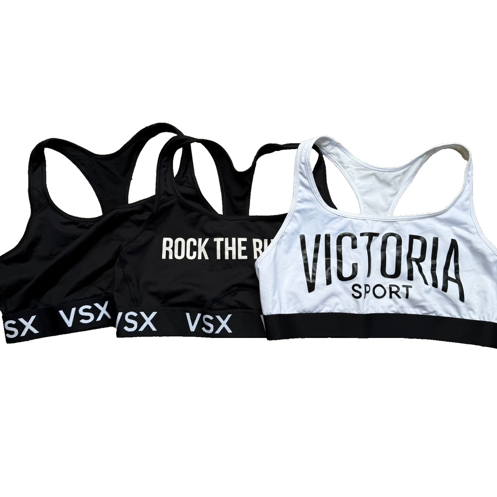 Victoria Sport VSX Sports Bra Set Lot of 3 Rock The Runway Racerback Black XL